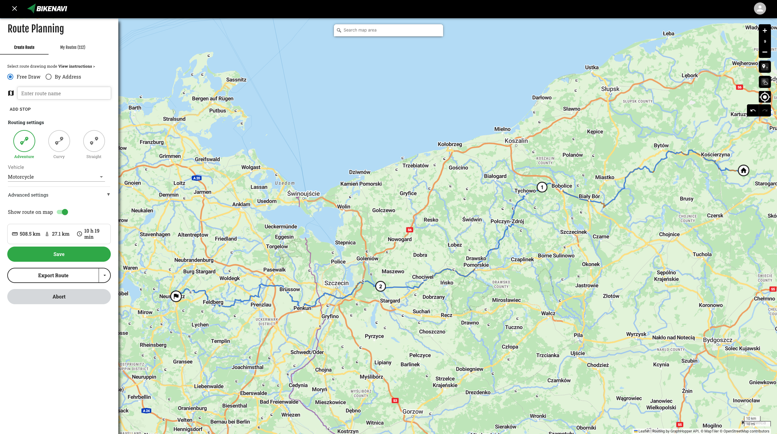 Bikenavi route planning works everywhere