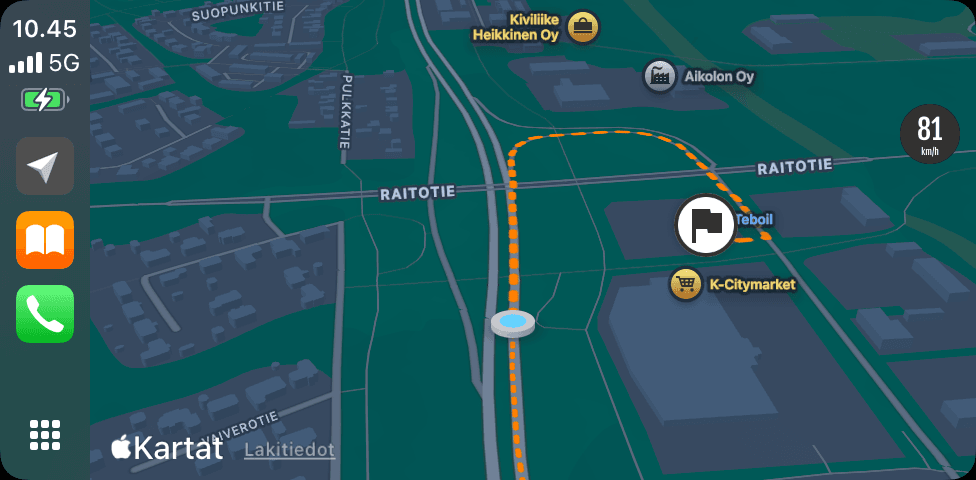 CarPlay oma reitti Ulkoinen näyttö moottoripyörässä