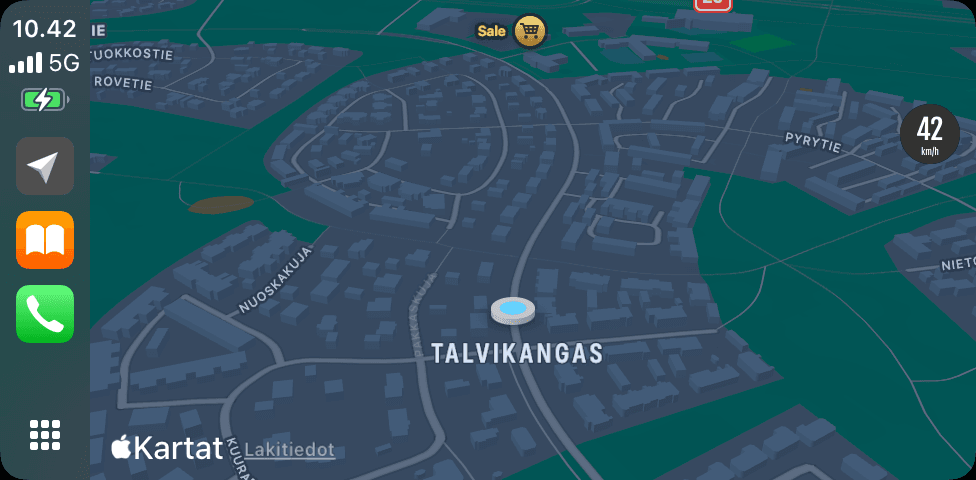 Oma sijainti ja suuntima CarPlayssa Omat reitit