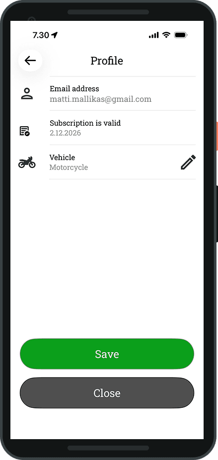 Profile settings on mobile Different means of transport
